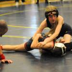 Spartan wrestler Destiny Ashue defeated her East Jefferson opponent in the Spartan Gym, where Forks, Sequim, Port Angeles, and East Jefferson competed in middle school wrestling.