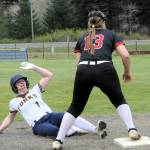 Forks Bailey Johnson was safe at 3rd during the double header with Coupeville on April 18, in Beaver. Coupeville took the first game 8 to 5 with Forks winning the second 10 to 6. Coupeville is ranked in the top 7 in the state. Photo by Lonnie Archibald