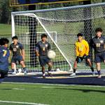 Photos by Lonnie Archibald
Getting defensive from left are Spartans Darinel Garcia Lopez, Nery Jeronimo, Orlando Camacho, Joe Lopez Konopaski, and Mario Flores. The 1A Grizzlies from Hoquiam clawed their way to a 4 to 2 victory over the Spartans on the turf of Spartan Stadium in this non-league contest.