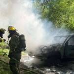 CCFD#1 personnel work to mop up after getting the flames under control.