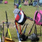 Photos by Lonnie Archibald
Rocket Preslee Sanford chose a green bat out of all those colorful war clubs that were available on this sunny day here at the diamond. Here at Duncan Fields.