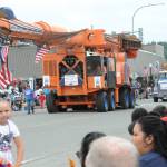 Go big or go home …. Dahlgrens went big …bringing maybe the largest 4th of July parade entry ever, this huge tower as well as a nice load of logs. Dahlgrens entry was awarded the Parades Grand Sweepstakes Award. (Watch for full parade results next week).