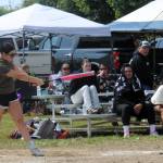Photos by Lonnie Archibald
Ex-Spartan Chloe Gaydeski playing for the Ravens connected with the ball during the Annual Quileute Days Adult Softball Tournament Saturday. The Ravens were defeated by the Comeback With Attitude team 21 to 19 in a contest that probably had as many walks as hits.