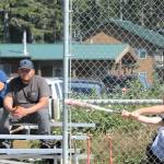 Pipper Graham playing for Columbia Bank hits a double against Salty Heifer during the Quileute days Youth softball Tournament Saturday in LaPush. Salty Heifer won this contest 15 to 9.