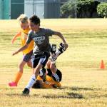 Some teams, at times, cant decide on a team name. When this happens, why not just name your team the No Names? Thats exactly what the yellow team decided. Pictured here, there were definitely ups and downs in this fast-moving game known as soccer when the No Names took on the Wolves.